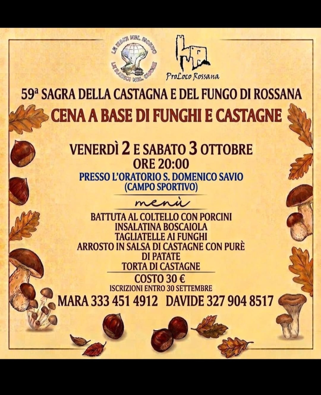 IN OCCASIONE DELLA 59a SAGRA DELLA CASTAGNA E DEL FUNGO